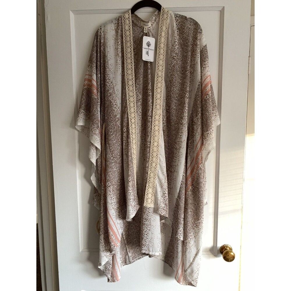 Womens Kimono Swim Coverup Animal Leopard Print Open Front Bohemian New w/ Tags